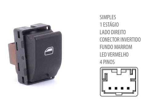 AL540044 - BOTÃO VIDRO ELÉTRICO GOL G4/G5 FOX SIMPLES 1 EST